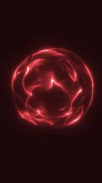 Glowing red energy sphere with fluid mesh texture, luminous particle waves,.. Stock-Illustration