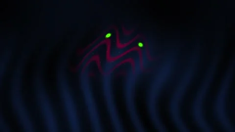 Glowing red eyes in dark background with wavy lines. Stock Footage 336700992