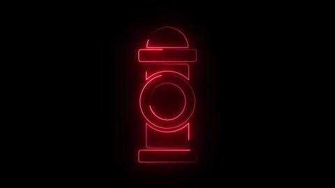 Glowing red fire hydrant neon sign on dark background Stock Footage 346213366