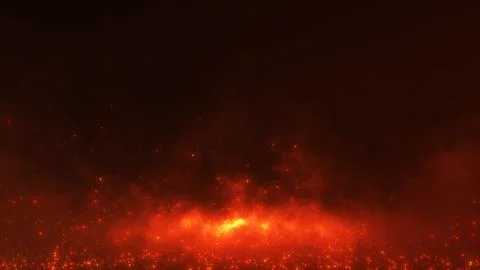 Glowing red fire particles and flying ashes on dark background. Abstract fi.. Stockillustratie
