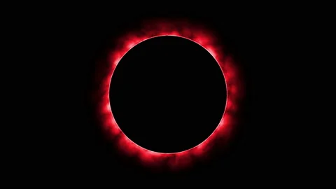 Glowing Red Fire shining Eclipse moving around black circle motion graphic. Stock Footage 148033866