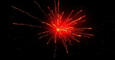 Glowing red firework exploding on black background with defocussed blue spots イラスト素材