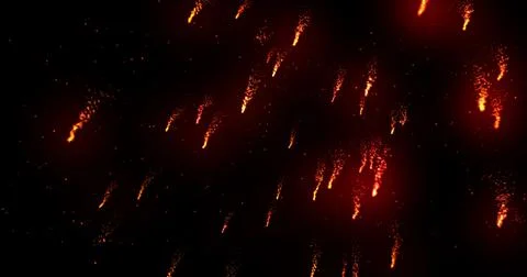 Glowing red firework exploding on black background with defocussed blue spots Illustrazione stock