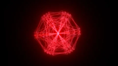 Glowing red geometric structure with dynamic energy lines radiating from the  Stock Photos