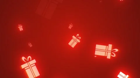 Glowing red gift boxes floating against a dark background, symbolizing holida 스톡 동영상 321050366