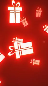 Glowing red gift boxes floating against a dark background, symbolizing holida Stock Illustration
