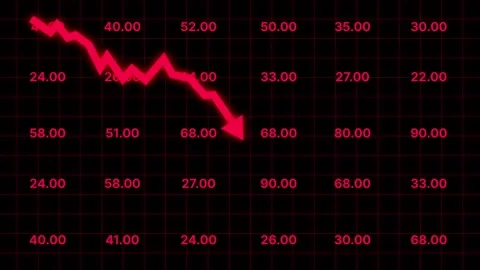 Glowing red graph decline animation with arrow falling down. Stock-Footage 345704535