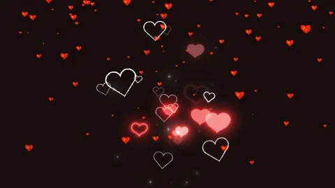 Glowing red hearts float and rise on black background Video stock 338234904