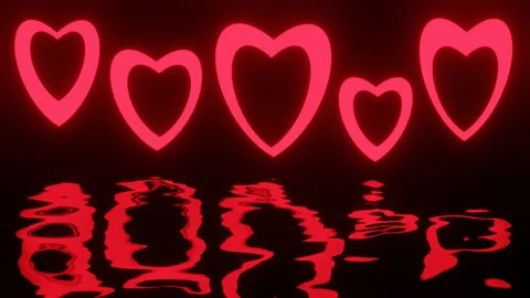 Glowing Red Hearts With Reflection In Water in a Seamless Loop. Valentine's Day Stock Footage 228768309