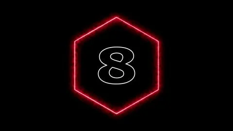 Glowing red hexagon countdown number eight イラスト素材