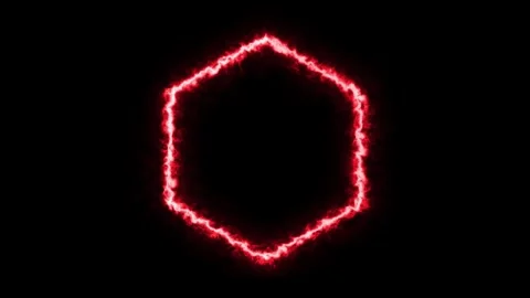 Glowing red hexagon frame with energy effects Stock Footage 328385806