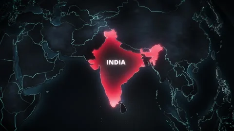 Glowing Red India Highlight On Dark Digital Globe For News Graphic Vídeos de archivo 336566627