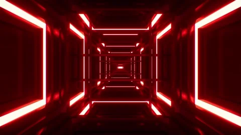 Glowing Red light metal frame tunnel background loop Stock Footage 265248217