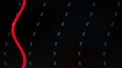 Glowing red light trail on dark background with blue dots. Stock Footage 337472526