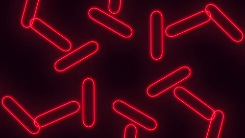 Glowing red neon capsule shapes moving on dark abstract background footage Stock Footage 334140484