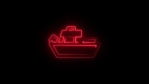 Glowing red neon cargo ship icon on black background Stock Footage 345626732