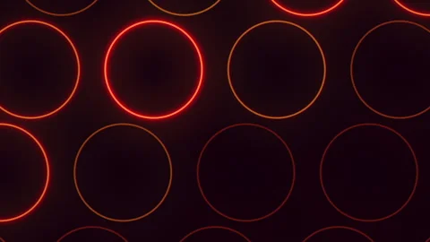 Glowing red neon circles on dark background abstract futuristic tech pattern Stock Footage 334140592