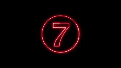 Glowing red neon countdown timer showing number seven on dark background. 스톡 동영상 337330792
