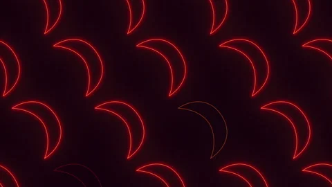 Glowing red neon crescent pattern on dark background, abstract seamless motion Stockbeeldmateriaal 330086083