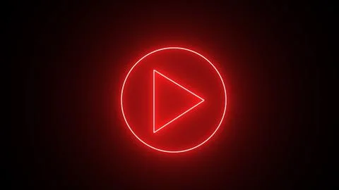 Glowing red neon flickering play button sign. Bright neon play button anima.. Stock Illustration