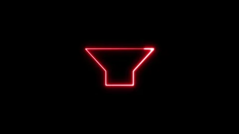 Glowing red neon funnel shape flashing in dark studio background. Vidéo 337081892