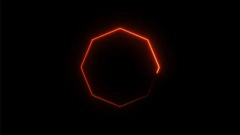 Glowing red neon geometric polygon shape on dark background Stock Footage 333783034