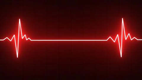 Glowing red neon Heart pulse monitor with signal. Electrocardiogram show pu.. Stock Illustration