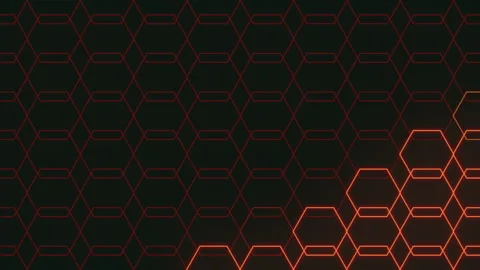 Glowing red neon hexagon grid pattern background with futuristic tech texture Stock Footage 333189335