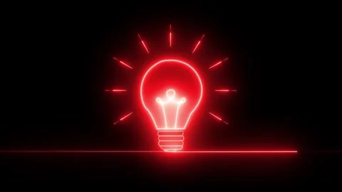 Glowing red neon light bulb animation, creative idea concept and innovation.. Video stock 334395926