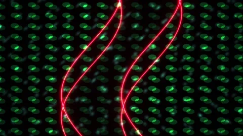 Glowing red neon lines on green LED screen background technology. Stock Footage 337473140