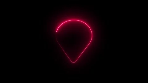 Glowing red neon map pin icon on black background Stock Footage 345383179