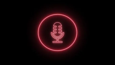 Glowing red neon microphone icon appears and disappears on black background.. Stock Footage 345549485