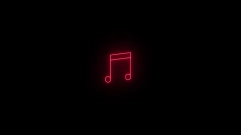 Glowing red neon music note animation-abstract futuristic eighth note melody. Video stock 339702493