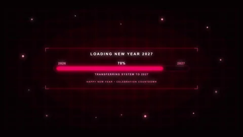 Glowing red neon new year 2027 loading bar animation transitioning from 2026 Vidéo 345628691
