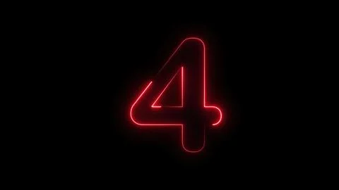 Glowing red neon number four on black background modern digital design Stock Illustration