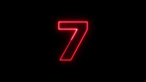 Glowing red neon number seven animation isolated on black background video. Vídeo Stock 337444018