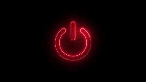 Glowing red neon power button animation on dark background, reset, futurist.. Stock Footage 309634691