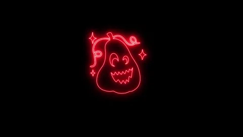 Glowing Red Neon Pumpkin Face Animation on Black Background 4K Stock Footage 341361078