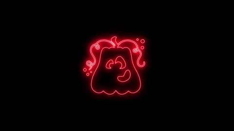 Glowing Red Neon Pumpkin Face Animation on Black Background 4K Stock Footage 341361080