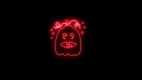 Glowing Red Neon Pumpkin Face Animation on Black Background 4K Video stock 341361083