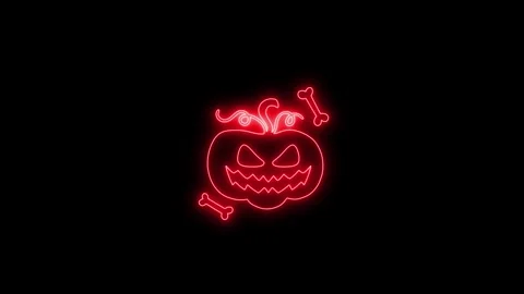 Glowing Red Neon Pumpkin Face Animation on Black Background 4K Stock Footage 341361085