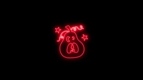 Glowing Red Neon Pumpkin Face Animation on Black Background 4K Stock Footage 341361086