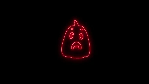 Glowing Red Neon Pumpkin Face Animation on Black Background 4K Stock Footage 341361099