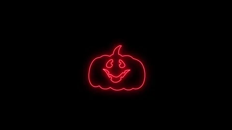 Glowing Red Neon Pumpkin Face Animation on Black Background 4K Stock Footage 341361101