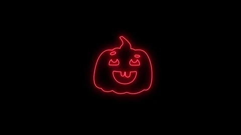 Glowing Red Neon Pumpkin Face Animation on Black Background 4K Stock Footage 341361102