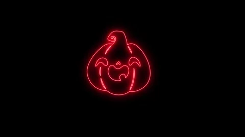 Glowing Red Neon Pumpkin Face Animation on Black Background 4K 스톡 동영상 341361106