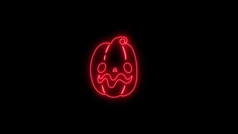 Glowing Red Neon Pumpkin Face Animation on Black Background 4K Video stock 341361108