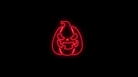 Glowing Red Neon Pumpkin Face Animation on Black Background 4K Stock Footage 341361109