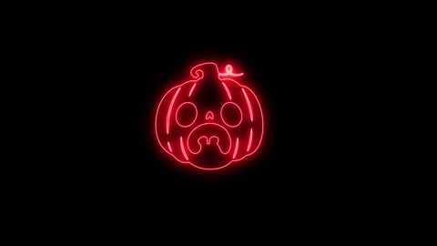 Glowing Red Neon Pumpkin Face Animation on Black Background 4K 스톡 동영상 341361110