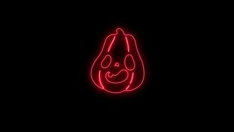 Glowing Red Neon Pumpkin Face Animation on Black Background 4K Stock Footage 341361111